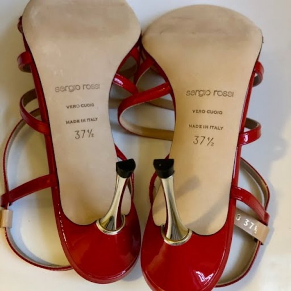 NWT SERGIO ROSSI Italy Godiva Steel Sandal Red Slingback Stiletto 7.5 MSRP $750 - Picture 5 of 5